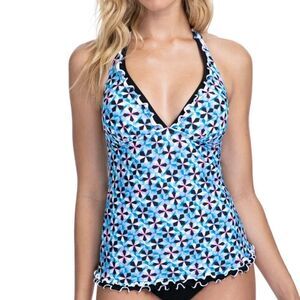 Profile by gottex women’s tankini swimsuit blue pinwheel v neck halter top